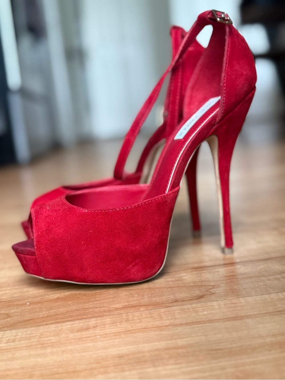 Steve Madden Red Suede Platform Peep-Toe Heels